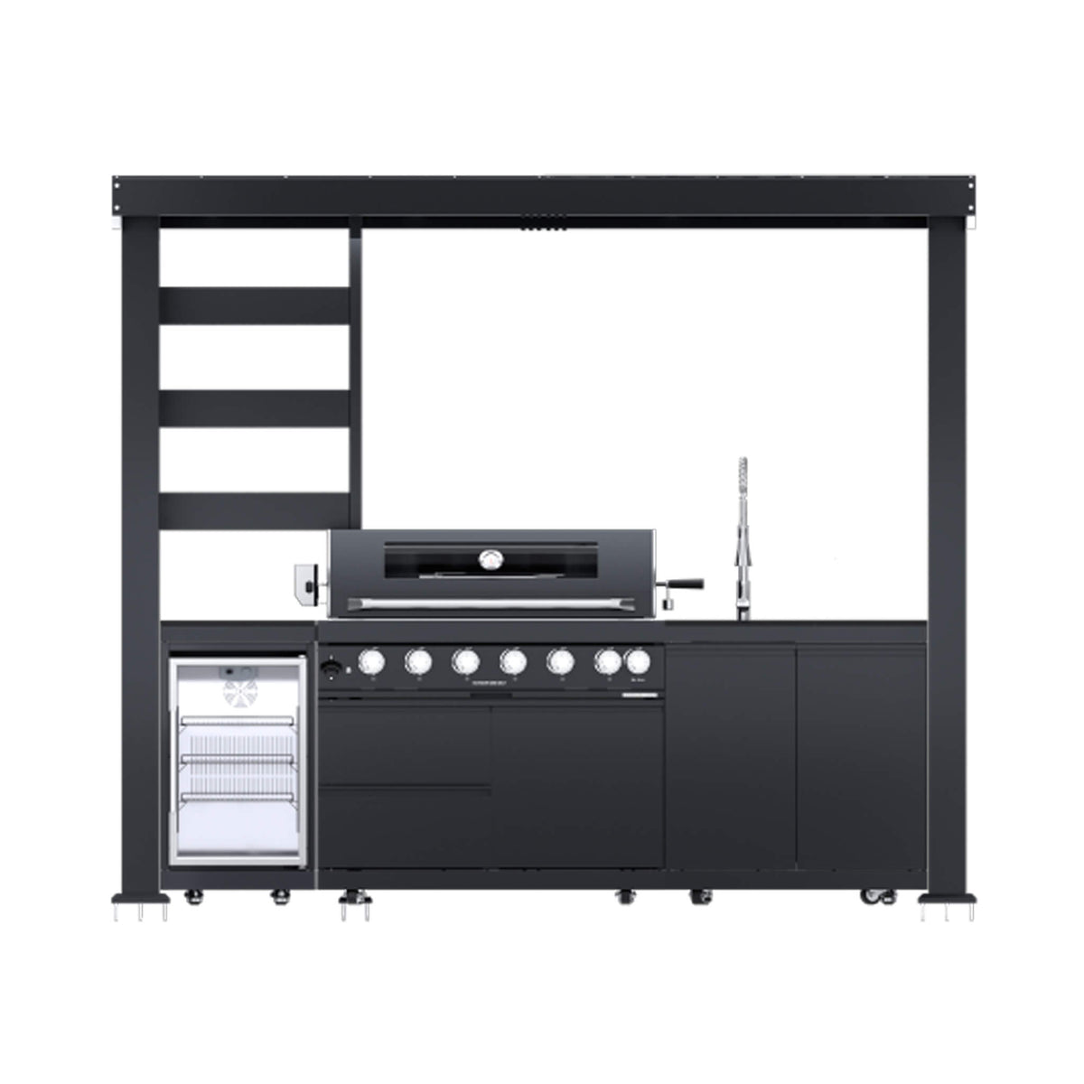 Blaze 108-Inch 6-Burner Stainless Steel Outdoor Kitchen Island with 85,000 BTU Grill, Wine Cooler, Rotisserie and Granite Countertops