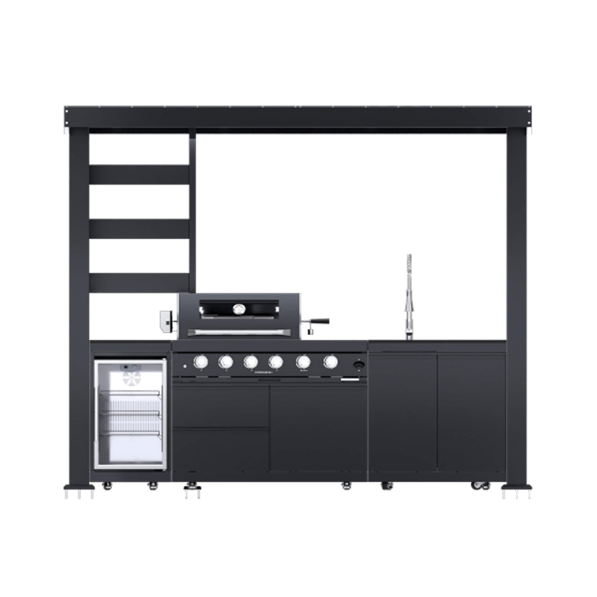 Imperial 110" Stainless Steel Outdoor Kitchen Island with 72,000 BTU 4-Burner Grill, Wine Cooler & Rotisserie