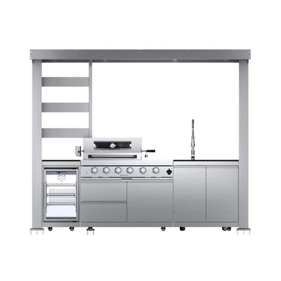 Imperial 110" Stainless Steel Outdoor Kitchen Island with 72,000 BTU 4-Burner Grill, Wine Cooler & Rotisserie