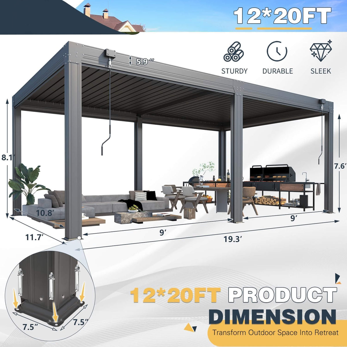 Louvered Aluminum Pergola with Adjustable Roof and Pull-Down Screens
