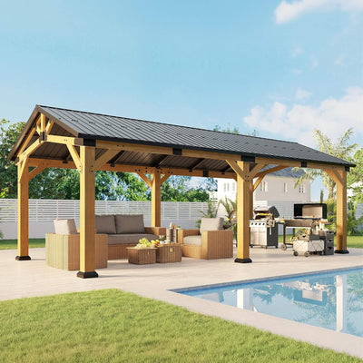 12' x 24' Cedar Wood Hardtop Gazebo with Galvanized Steel Roof & Drainage System
