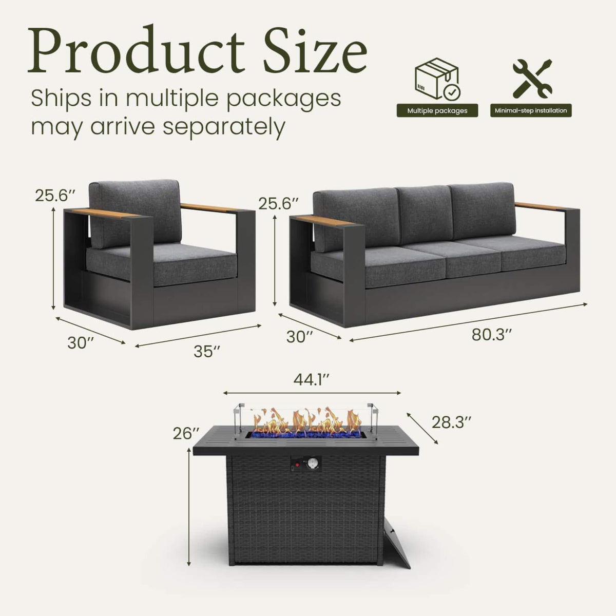 4-Piece Aluminum Outdoor Patio Furniture Set with 55,000 BTU Fire Pit Table