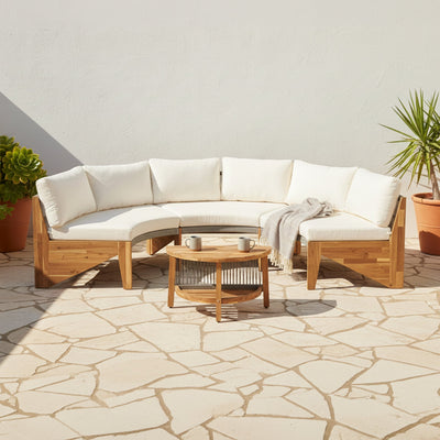 6-Person Half Moon Beige Outdoor Patio Sectional Set with Cushions and Table