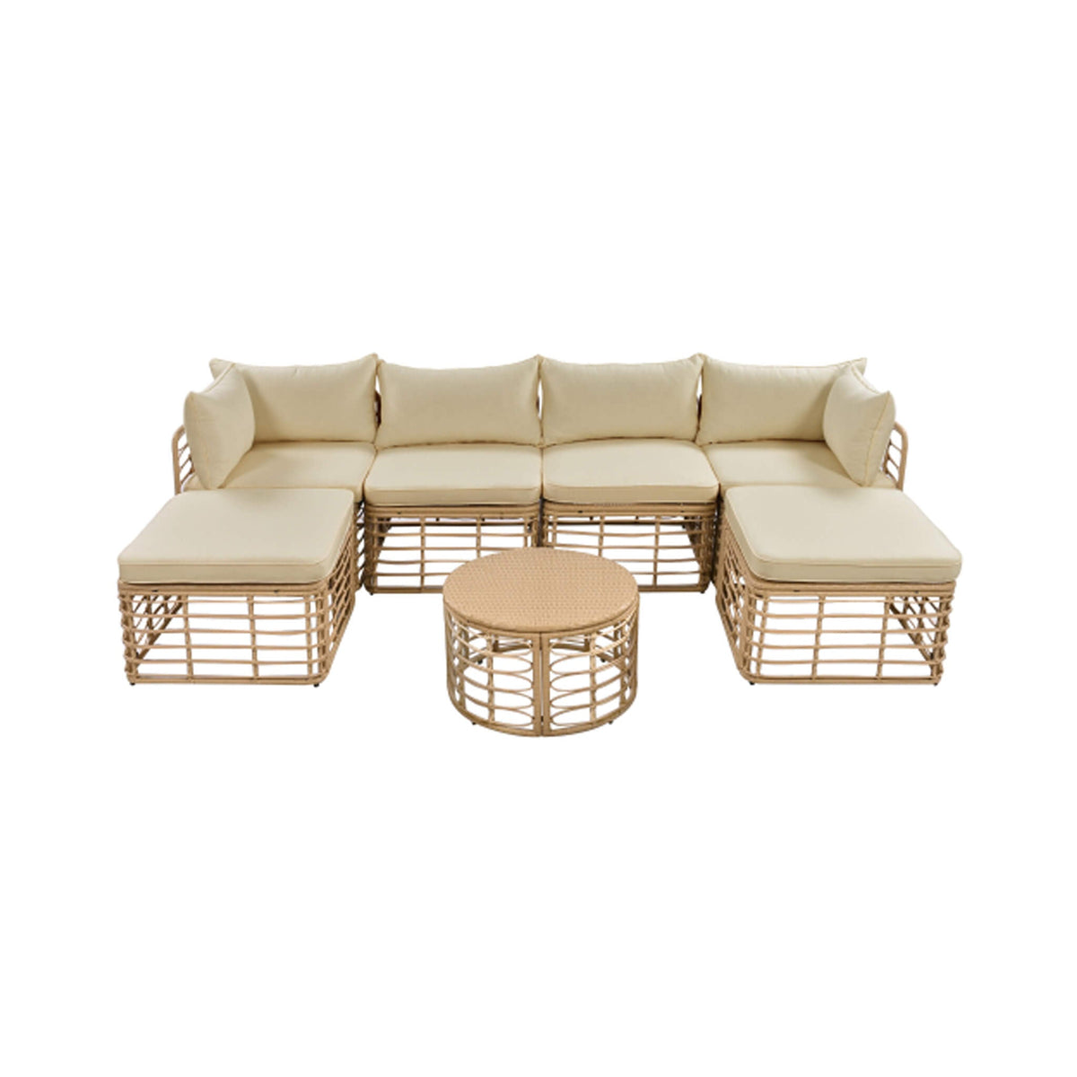 7-Piece All-Weather Rattan Outdoor Patio Sofa Set with Cushions and Coffee Table