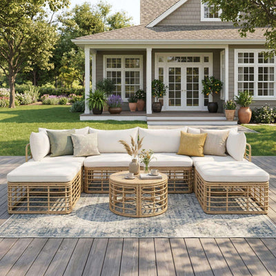 7-Piece All-Weather Rattan Outdoor Patio Sofa Set with Cushions and Coffee Table