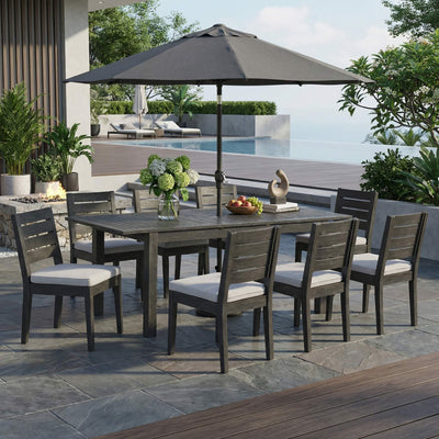 9-Piece Outdoor Dining Set with Extendable Acacia Wood Table and 8 Cushioned Chairs