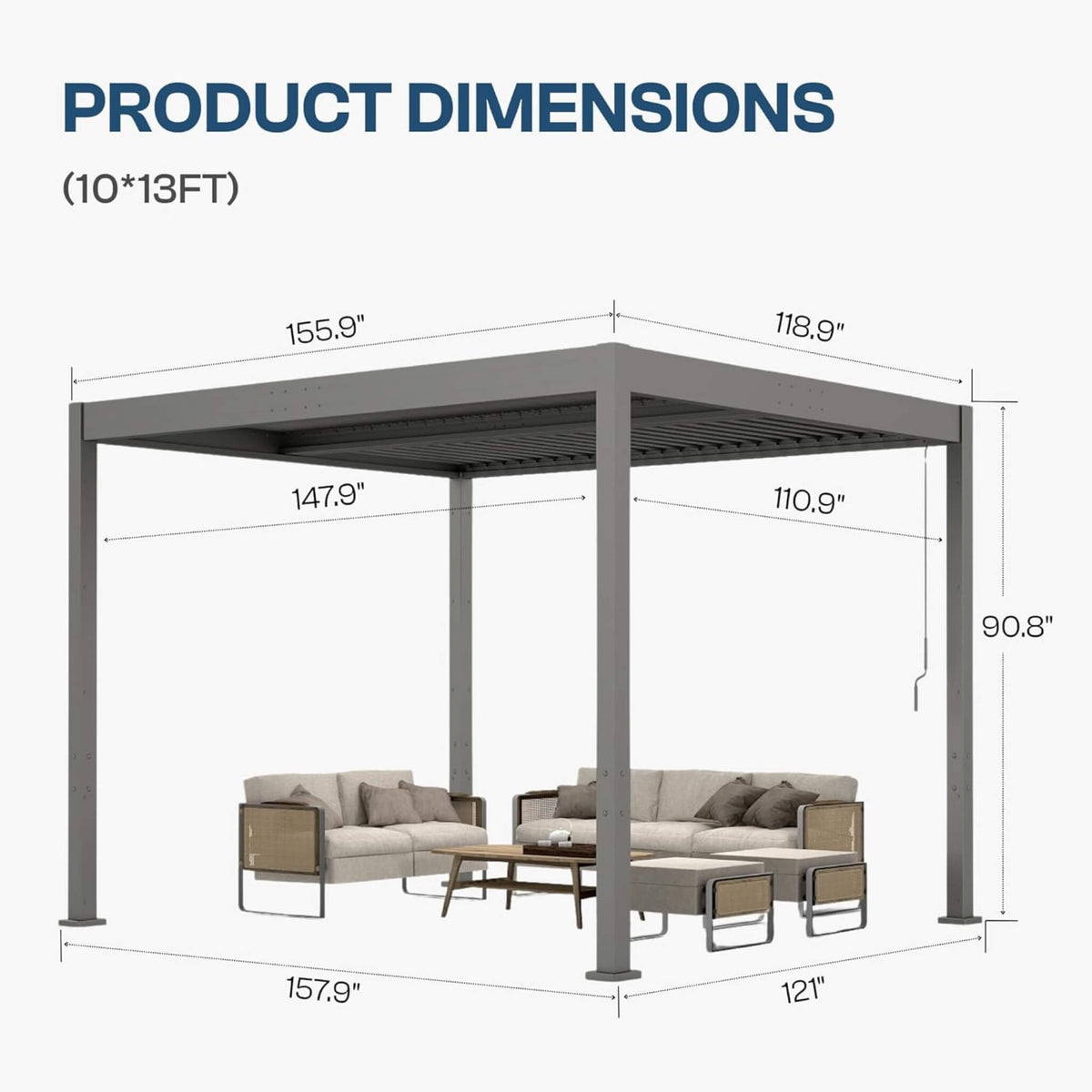 Aluminum Louvered Pergola Kit with Adjustable Roof and Integrated Drainage