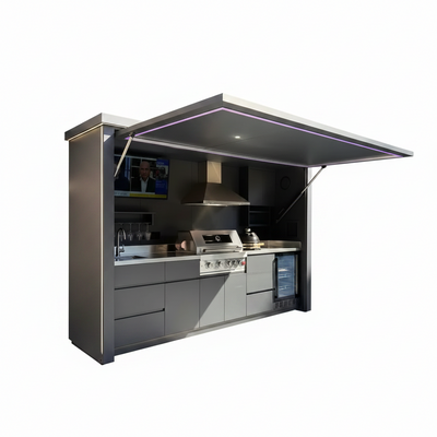 Customizable 304 Stainless Steel Outdoor Kitchen BBQ Pod with Shelter & Modular Cabinets