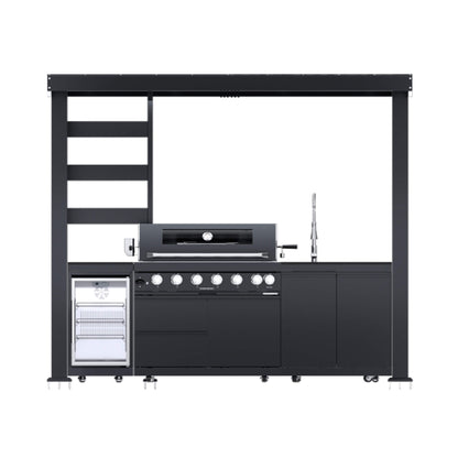 Blaze 108-Inch 6-Burner Stainless Steel Outdoor Kitchen Island with 85,000 BTU Grill, Wine Cooler, Rotisserie and Granite Countertops