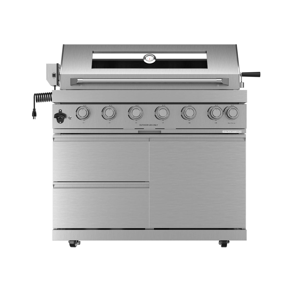 Blaze 108-Inch 6-Burner Stainless Steel Outdoor Kitchen Island with 85,000 BTU Grill, Wine Cooler, Rotisserie and Granite Countertops