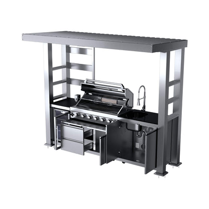 Blaze 108-Inch 6-Burner Stainless Steel Outdoor Kitchen Island with 85,000 BTU Grill, Wine Cooler, Rotisserie and Granite Countertops