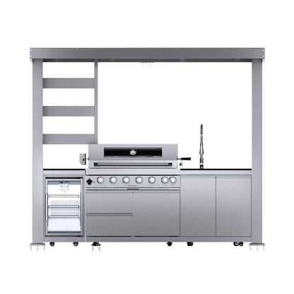 Blaze 108-Inch 6-Burner Stainless Steel Outdoor Kitchen Island with 85,000 BTU Grill, Wine Cooler, Rotisserie and Granite Countertops