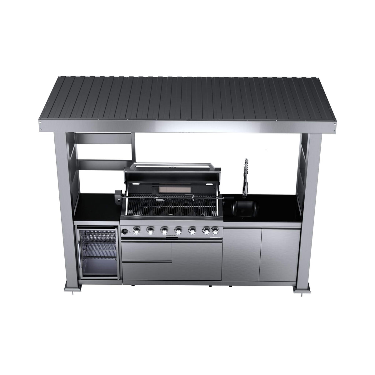 Blaze 108-Inch 6-Burner Stainless Steel Outdoor Kitchen Island with 85,000 BTU Grill, Wine Cooler, Rotisserie and Granite Countertops