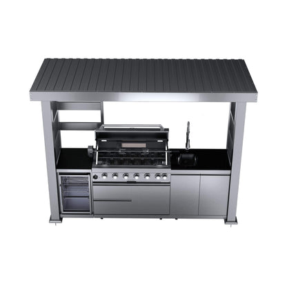 Blaze 108-Inch 6-Burner Stainless Steel Outdoor Kitchen Island with 85,000 BTU Grill, Wine Cooler, Rotisserie and Granite Countertops