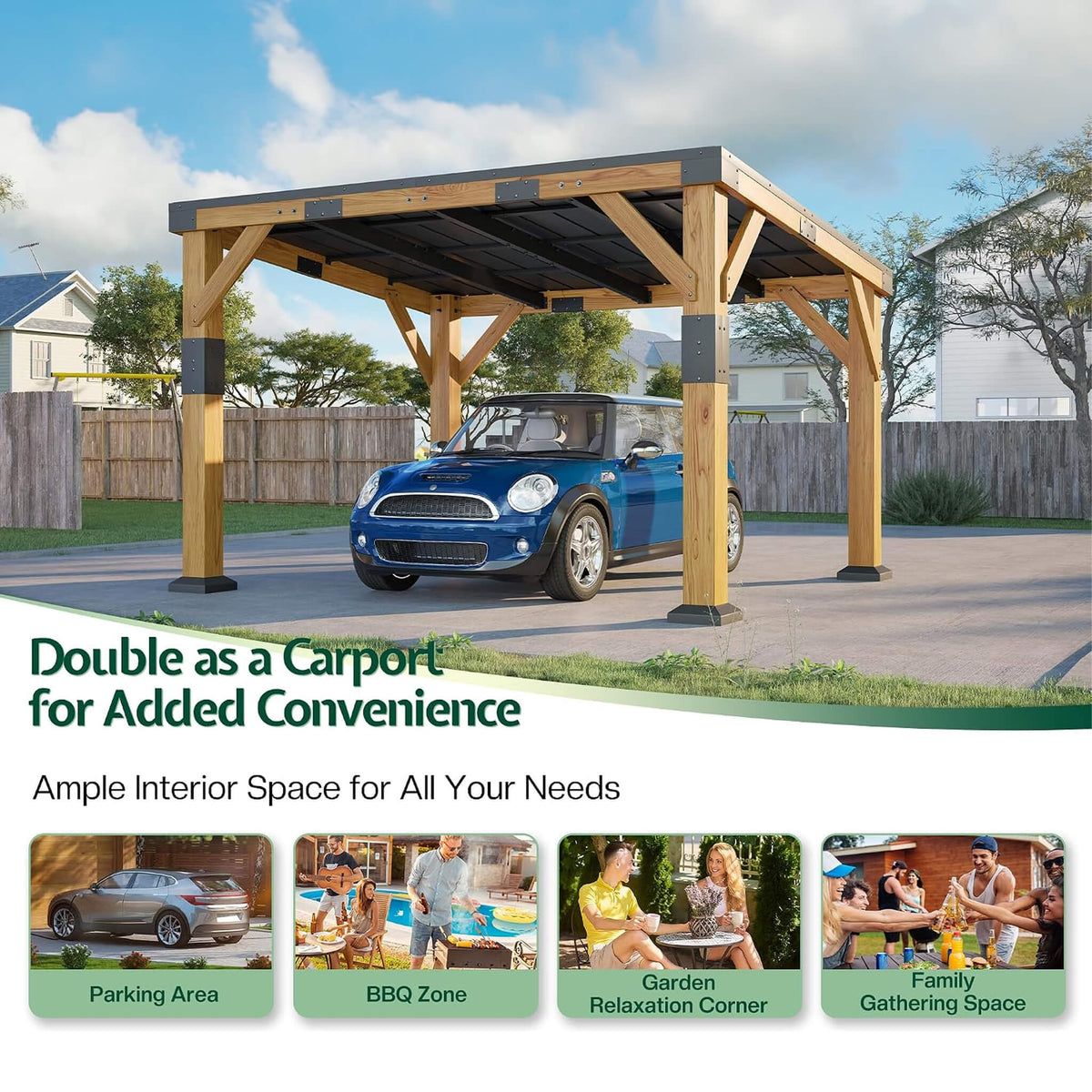 Heavy-Duty Cedar Wood Gazebo with Sloped Galvanized Steel Hardtop Roof