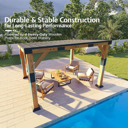 Heavy-Duty Cedar Wood Gazebo with Sloped Galvanized Steel Hardtop Roof