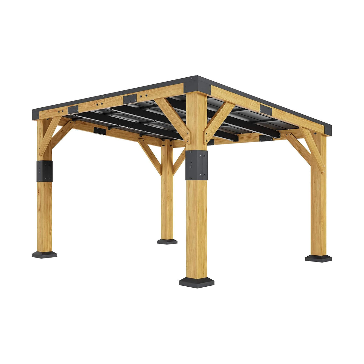Heavy-Duty Cedar Wood Gazebo with Sloped Galvanized Steel Hardtop Roof