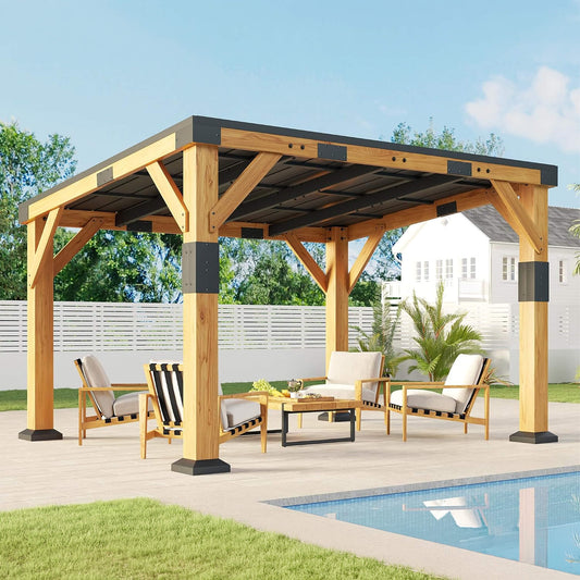 Heavy-Duty Cedar Wood Gazebo with Sloped Galvanized Steel Hardtop Roof