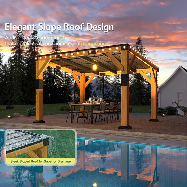 Heavy-Duty Cedar Wood Gazebo with Sloped Galvanized Steel Hardtop Roof