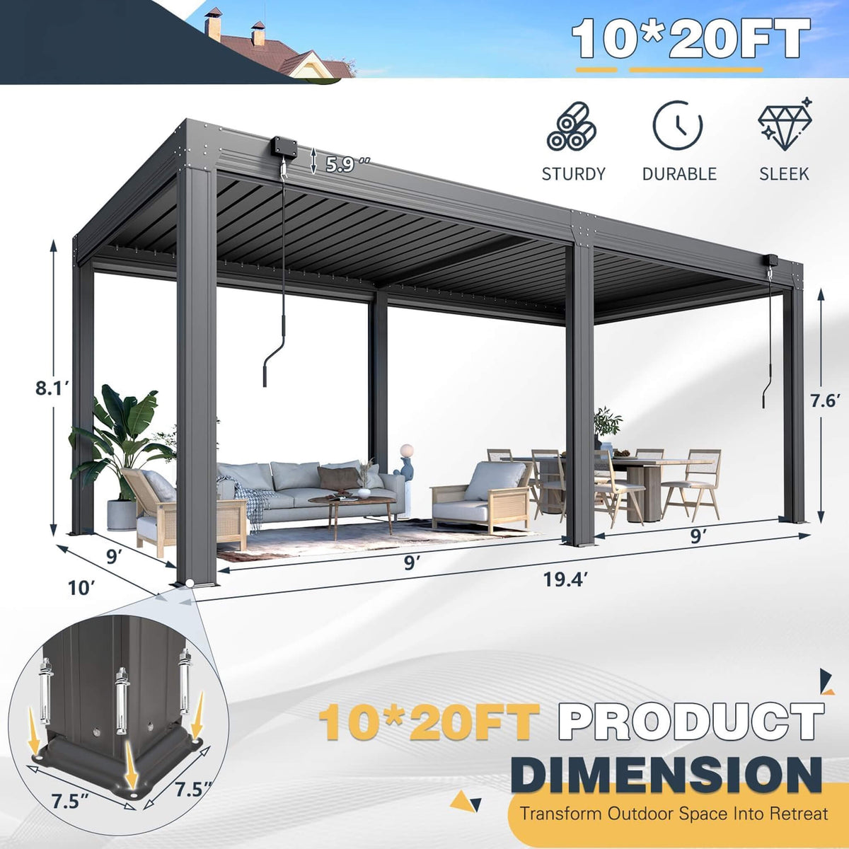 Louvered Aluminum Pergola with Adjustable Roof and Pull-Down Screens