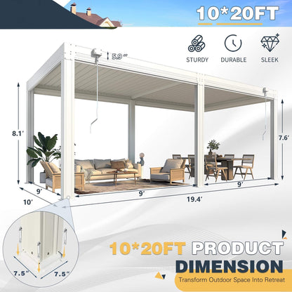 Louvered Aluminum Pergola with Adjustable Roof and Pull-Down Screens