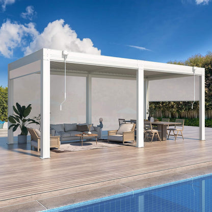 Louvered Aluminum Pergola with Adjustable Roof and Pull-Down Screens