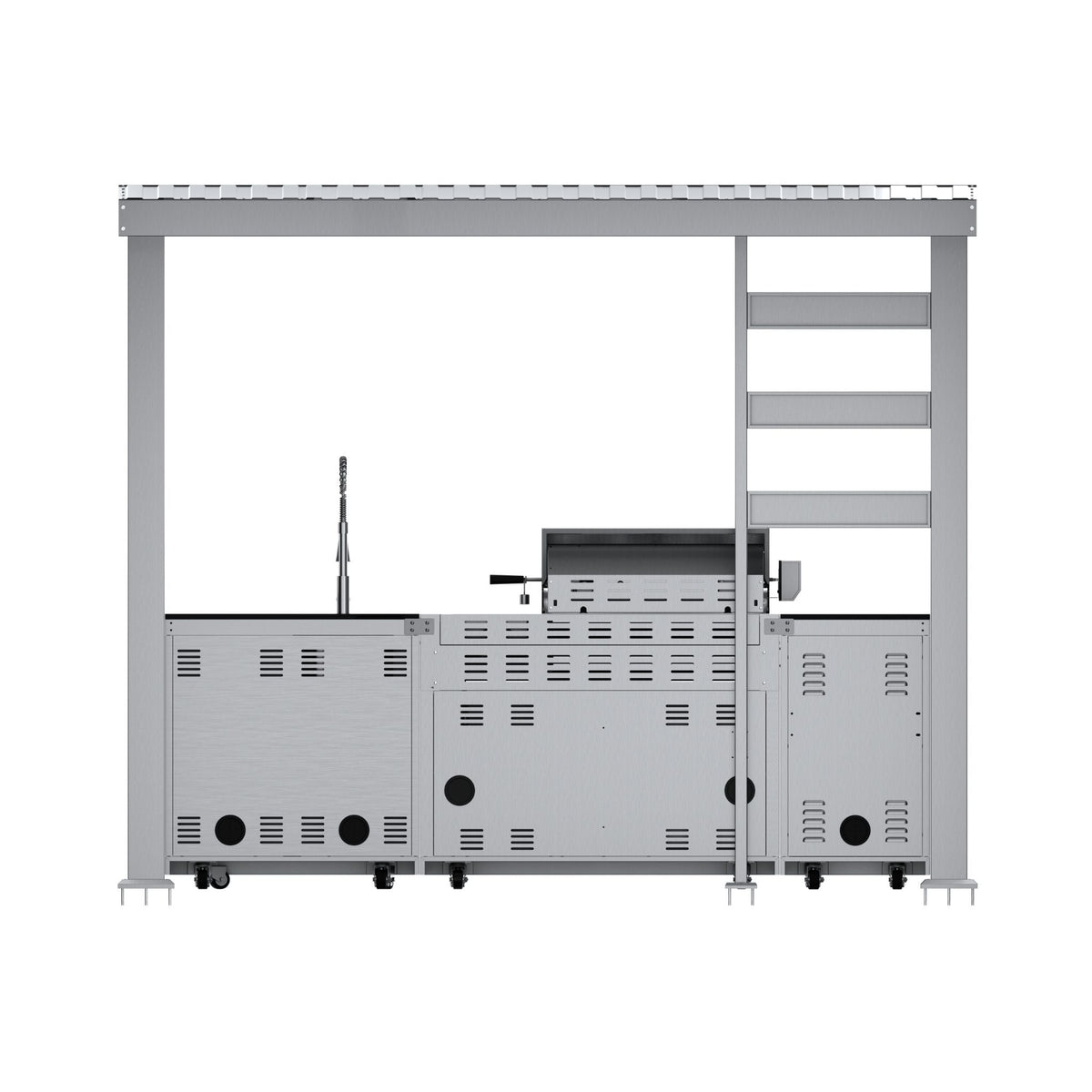 Imperial 110" Stainless Steel Outdoor Kitchen Island with 72,000 BTU 4-Burner Grill, Wine Cooler & Rotisserie