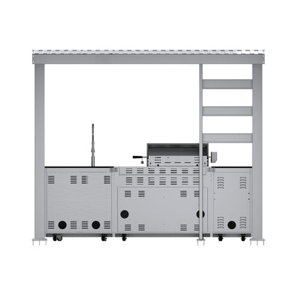 Imperial 110" Stainless Steel Outdoor Kitchen Island with 72,000 BTU 4-Burner Grill, Wine Cooler & Rotisserie