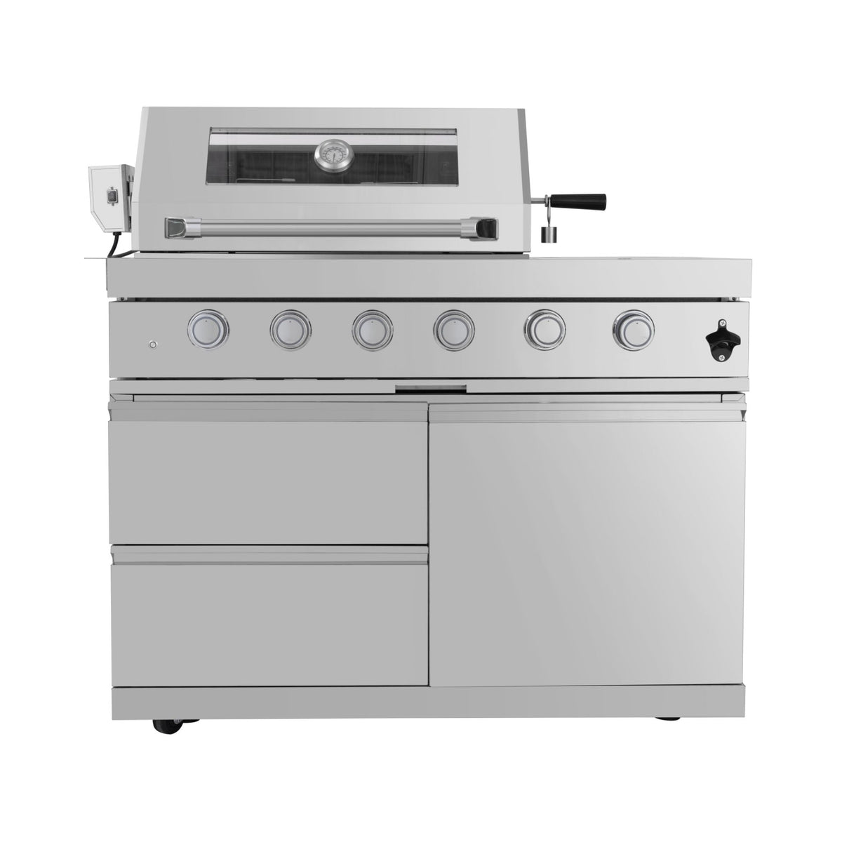 Imperial 110" Stainless Steel Outdoor Kitchen Island with 72,000 BTU 4-Burner Grill, Wine Cooler & Rotisserie