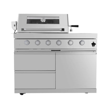 Imperial 110" Stainless Steel Outdoor Kitchen Island with 72,000 BTU 4-Burner Grill, Wine Cooler & Rotisserie