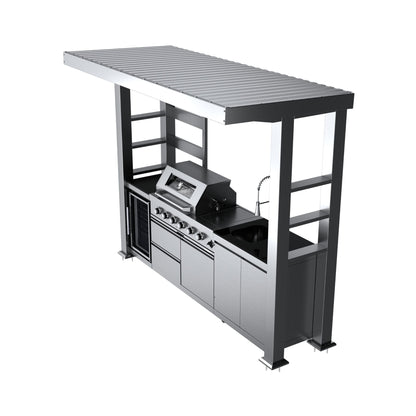 Imperial 110" Stainless Steel Outdoor Kitchen Island with 72,000 BTU 4-Burner Grill, Wine Cooler & Rotisserie