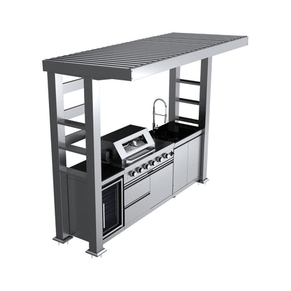 Imperial 110" Stainless Steel Outdoor Kitchen Island with 72,000 BTU 4-Burner Grill, Wine Cooler & Rotisserie