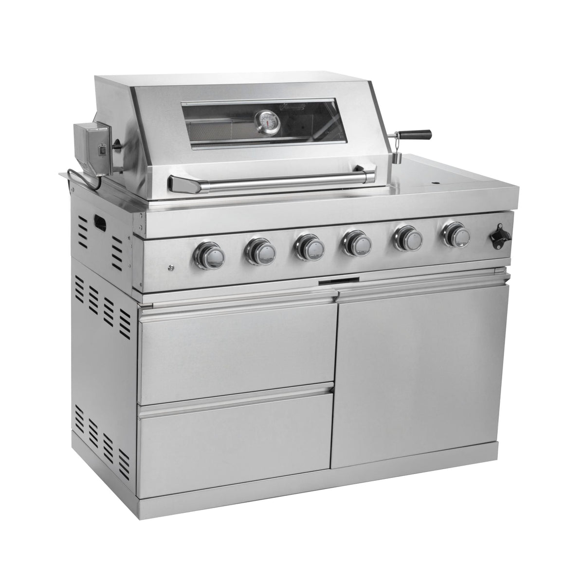Imperial 110" Stainless Steel Outdoor Kitchen Island with 72,000 BTU 4-Burner Grill, Wine Cooler & Rotisserie