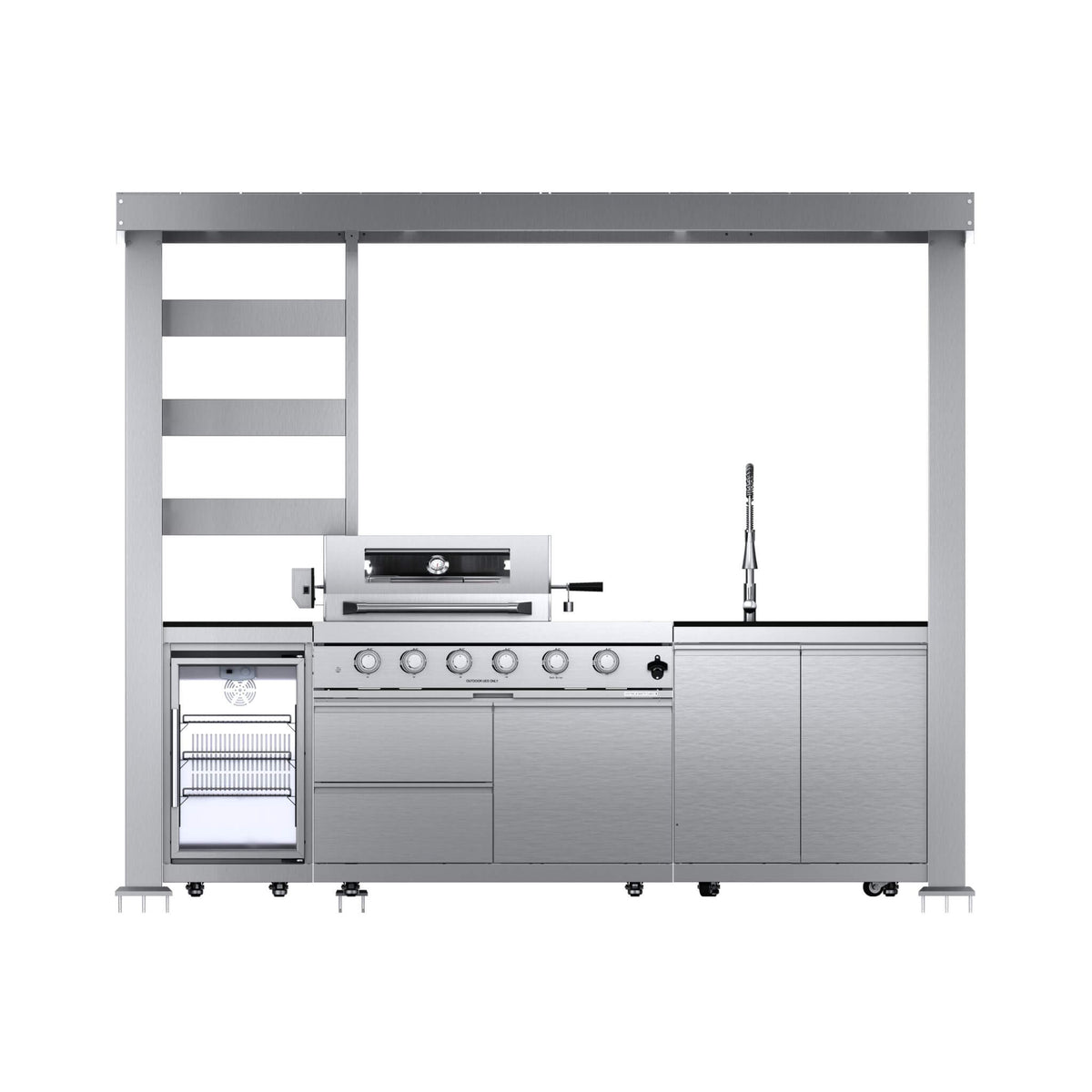 Imperial 110" Stainless Steel Outdoor Kitchen Island with 72,000 BTU 4-Burner Grill, Wine Cooler & Rotisserie