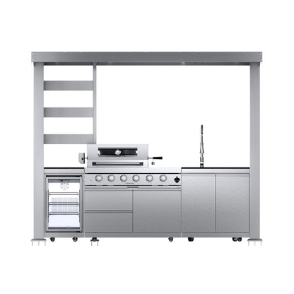Imperial 110" Stainless Steel Outdoor Kitchen Island with 72,000 BTU 4-Burner Grill, Wine Cooler & Rotisserie