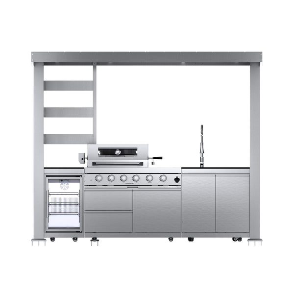 Imperial 110" Stainless Steel Outdoor Kitchen Island with 72,000 BTU 4-Burner Grill, Wine Cooler & Rotisserie