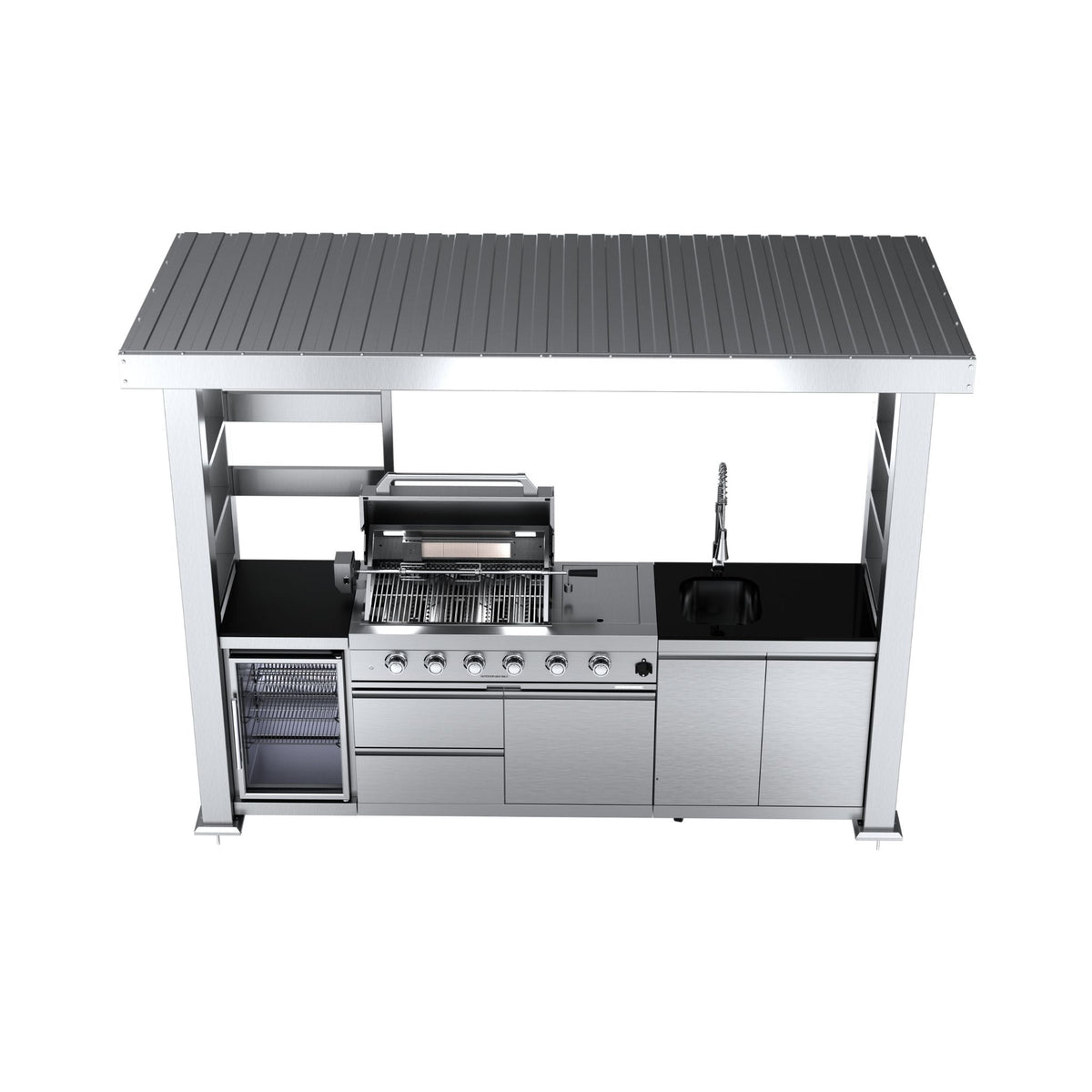 Imperial 110" Stainless Steel Outdoor Kitchen Island with 72,000 BTU 4-Burner Grill, Wine Cooler & Rotisserie