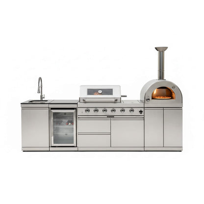 112-Inch 4-Burner Outdoor Kitchen Island with 108,000 BTU Grill, Pizza Oven, Rotisserie, Wine Cooler and Granite Countertops