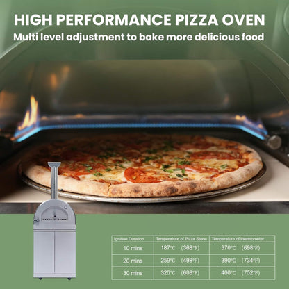 112-Inch 4-Burner Outdoor Kitchen Island with 108,000 BTU Grill, Pizza Oven, Rotisserie, Wine Cooler and Granite Countertops