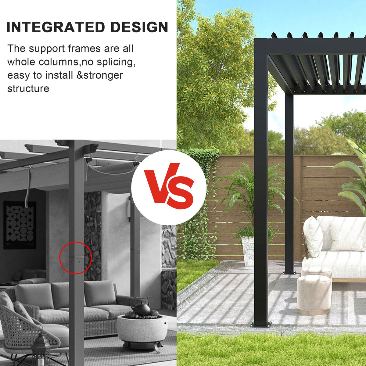 Black Louvered Pergola with Adjustable Roof, Integrated Drainage and Powder-Coated Aluminum Frame – 228 x 118 Inches