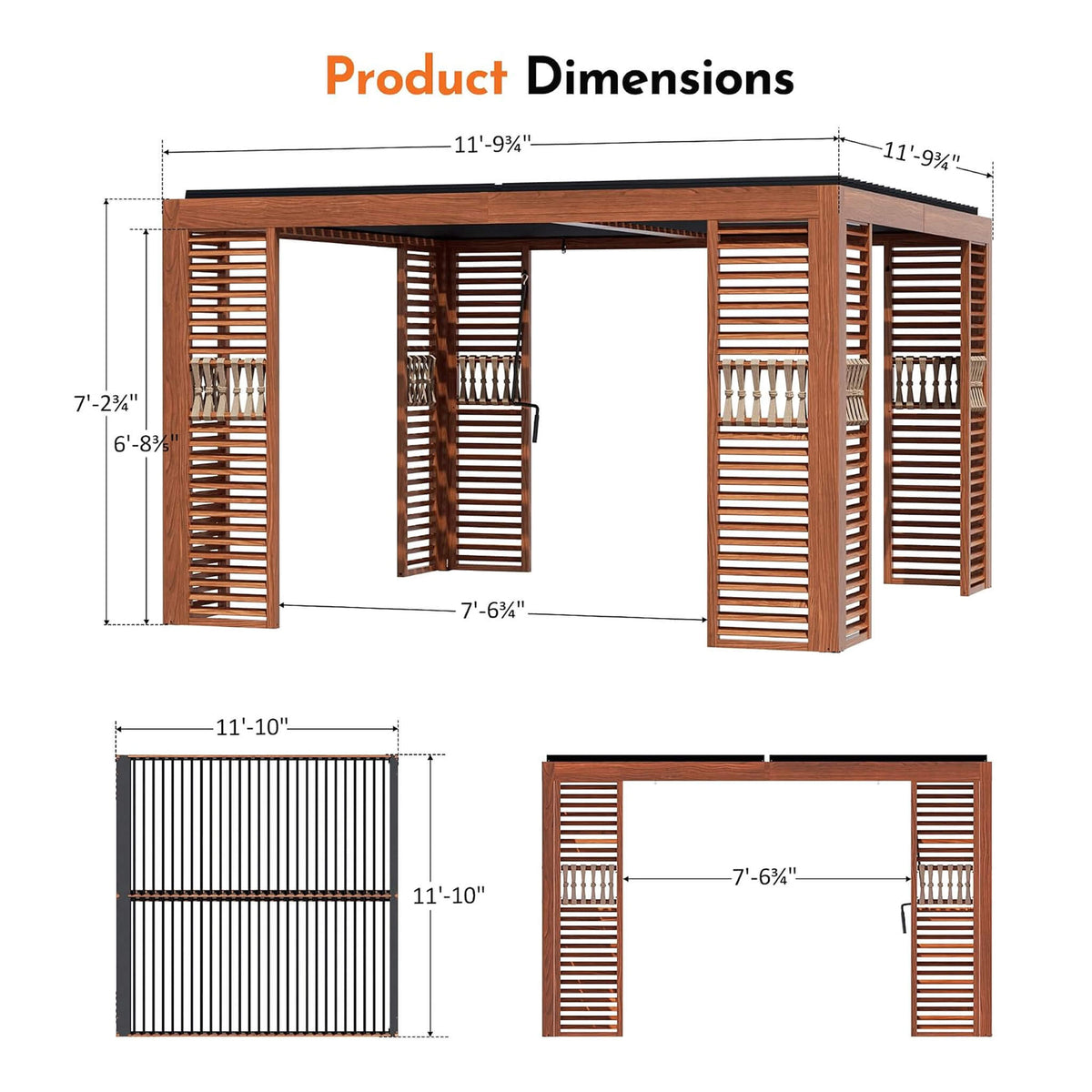 12x12 Ft Wood-Grain Aluminum Louvered Pergola with Adjustable Roof and Integrated Drainage