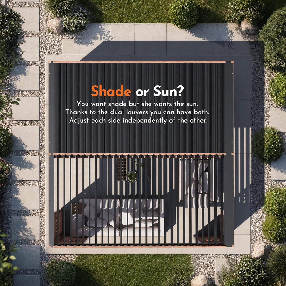 12x12 Ft Wood-Grain Aluminum Louvered Pergola with Adjustable Roof and Integrated Drainage