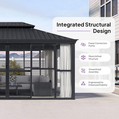 Vue 12' x 16' Extra-Large Panoramic Outdoor Solarium with Windows & Sliding Doors