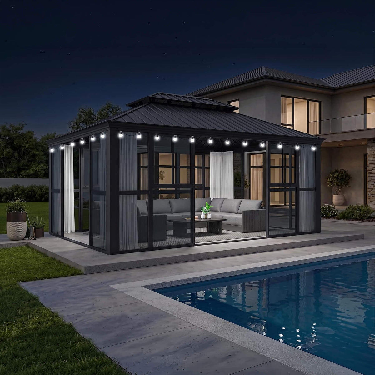Vue 12' x 16' Extra-Large Panoramic Outdoor Solarium with Windows & Sliding Doors