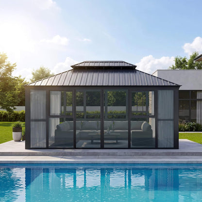 Vue 12' x 16' Extra-Large Panoramic Outdoor Solarium with Windows & Sliding Doors
