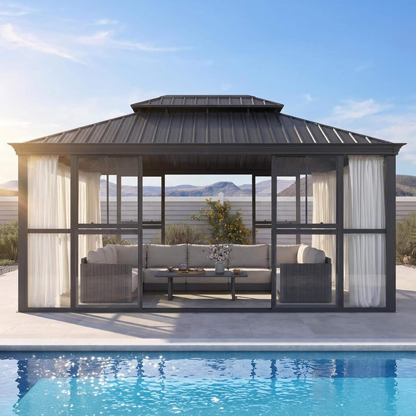 Vue 12' x 16' Extra-Large Panoramic Outdoor Solarium with Windows & Sliding Doors