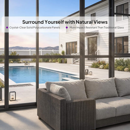 Vue 12' x 16' Extra-Large Panoramic Outdoor Solarium with Windows & Sliding Doors