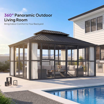 Vue 12' x 16' Extra-Large Panoramic Outdoor Solarium with Windows & Sliding Doors