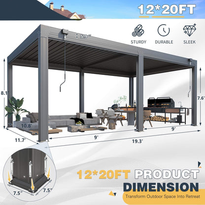 Louvered Aluminum Pergola with Adjustable Roof and Pull-Down Screens