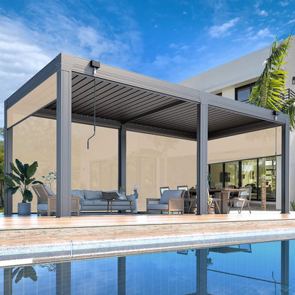 Louvered Aluminum Pergola with Adjustable Roof and Pull-Down Screens